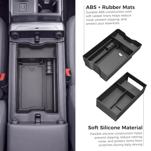 DIAMOOKY Center Console Organizer Compatible with Toyota RAV4 2026 Interior Accessories, Dual-Layer Armrest Storage Box with Lower Silicone Storage Divider Tray & Upper ABS Organizer Insert - 2pcs - size: 2026+ (2pcs)