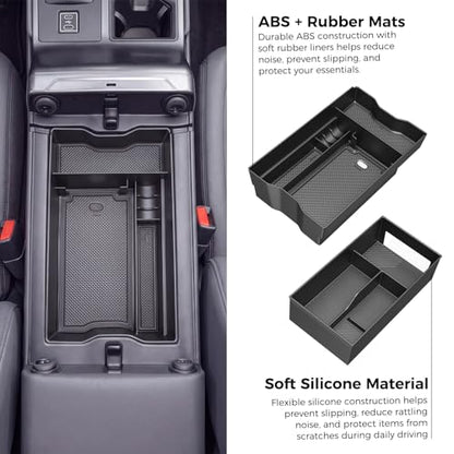 DIAMOOKY Center Console Organizer Compatible with Toyota RAV4 2026 Interior Accessories, Dual-Layer Armrest Storage Box with Lower Silicone Storage Divider Tray & Upper ABS Organizer Insert - 2pcs - size: 2026+ (2pcs)