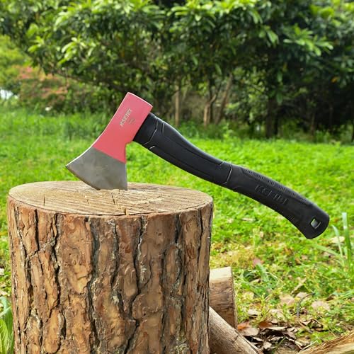 KSEIBI Hatchet with Sheath, Camping Axe for Splitting and Kindling Wood, Forged Steel Blade with Anti-Slip and Shock Reduction Handle Great Throwing Hatchets Pink - style: Rosy Riviera