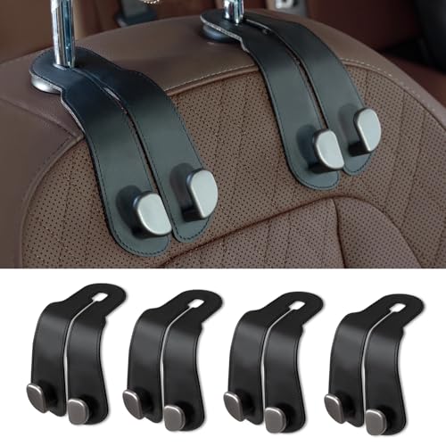 CoBak Purse Hook for Car - Universal Premium Stitched Leather and Aluminum-Magnesium Alloy Double Car Seat Back Storage Hook for Purses, Handbags, Bags (4 Pack),Black - color: 4pack-Black, size: 2-Hooks