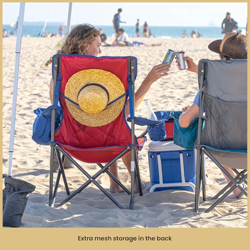 ARROWHEAD OUTDOOR Portable Deluxe Folding Camp Quad Chair w/Headrest, Glass & Cup Holders, Armest 6-can Cooler, Heavy Duty Carry Bag, 550 lbs Weight Capacity - color: Us Flag