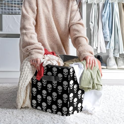 White Skull Pattern Foldable Storage Box with Handle Organizer Containers for Home Office Clothes Office Supplies - color: style-1