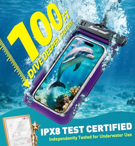 Hiearcool Universal Waterproof Phone Pouch, Dry Bag Compatible for iPhone 17 16 15 14 13 Pro Max XS Plus Samsung Galaxy S22 Cellphone Up to 8.9", IPX8 Water Proof Cell Phone Case for Beach-2Pack - color: Blue & Purple