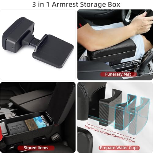 Rupse Car armrest Storage Box,Car Center Console armrest Box with Cup Holder,Forearm Wrist Support Adjustable Armrest for Most Car Models - style: Black