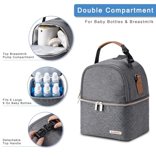Breastmilk Cooler Bag with Ice Pack Fits 6 Baby Bottles up to 9 Ounce, Breast Milk Pump Cooler Bag with Shoulder Strap for Nursing Mom Daycare, Work, Travel- Dark Grey - color: Deep Grey