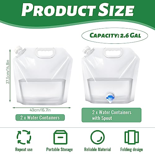 4 Pack Collapsible Water Jug Container, Portable Water Bags with Spout, Folding Water Carrier Tank, No Leak Emergency Camping Water Storage for Travel Hiking (2.6 Gal)