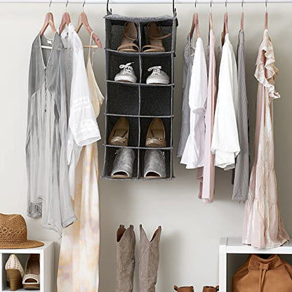 Household Essentials 10 Pocket Double Hang Canvas Shoe Organizer Side‑by‑Side Hanging Storage, Gray - color: Gray