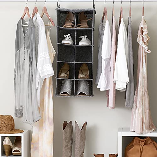 Household Essentials 10 Pocket Double Hang Canvas Shoe Organizer Side‑by‑Side Hanging Storage, Gray - color: Gray