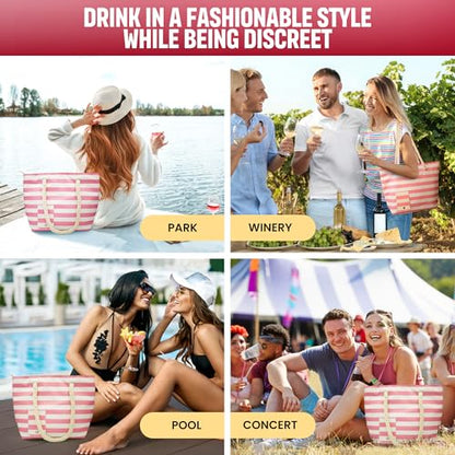 Sneaky Booze Wine Purse Tote Bag Cooler With Hidden Spout Alcohol Dispenser Insulated Flask Holds 2 Bottles Easy Pouring Durable Stylish Portable Carrier Design For Traveling Picnics Parties Beach