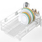 Simple Houseware White Dish Drying Rack with Drainboard, Utensil Holder & Mug Hooks – Metal Kitchen Counter Organizer - color: White