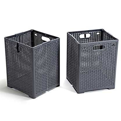 Eslite 42L Collapsible Plastic Laundry Baskets,Foldable Laundry Hamper,Pack of 2 (Grey) - color: Grey