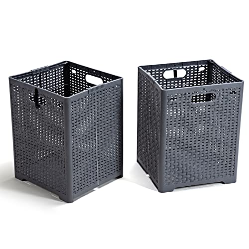 Eslite 42L Collapsible Plastic Laundry Baskets,Foldable Laundry Hamper,Pack of 2 (Grey) - color: Grey