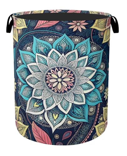 Bohemian Blue Flowers Laundry Basket, Dirty Clothes Basket, Water Resistant Foldable Hamper for Women, Storage Basket for Bedroom, Bathroom, Clothes - color: Bohemian Flowers