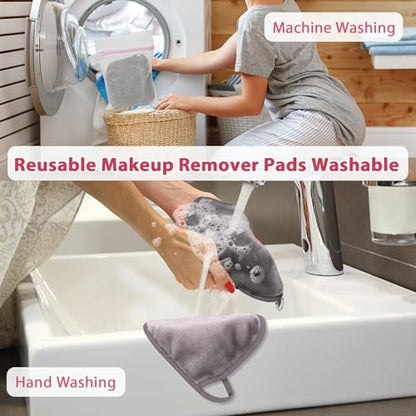Natwag Makeup Remover Cloth, 6" x 6" Make Up Towels Reusable Face Cloth for Washing Face, Makeup Remover Pads Microfiber Face Washcloth with Mesh Bag, Just Water, 12 Pack, Cool Grey - color: Cool Grey