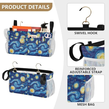 Bedside Caddy Hanging Storage Bag Van Gogh Style Starry Night Bedside Organizer Caddy for Bunk, Dorm Room, Hospital Beds - Place Magazines / Remotes / Keys