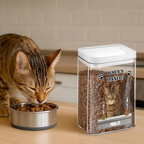 CALLIE Personalized Dog Food Storage Container, Airtight Cat Dog Treat Jar with Photo and Name, Pet Supplies Birthday Gift for Pet Owners Lovers, 6.3×4.13×3.35 Inch