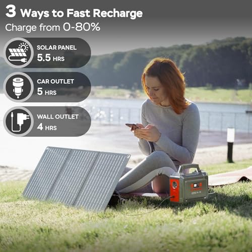MARBERO Portable Power Station 350W Peak Camping Solar Generator Laptop Charger 296Wh Power Bank with AC Outlet 110V with Multi-Output LED Flashlights for CPAP Home Camping Hurricane Emergency - color: Red
