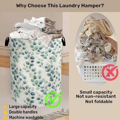 Sage Green Plant Large Clothes Hamper Bag - Laundry Basket with Handles, Space Saving Foldable Design for Nursery - color: Sage Green Plant