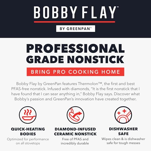GreenPan x Bobby Flay 13 Piece Nonstick Cookware Pots and Pans Set, PFAS-Free Diamond Ceramic, Induction Suitable, Easy Clean Dishwasher & Oven Safe, Stay-Cool Silicone Handles, Glass Lids, Graphite - color: Graphite