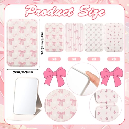 Geelin 12 Pcs Compact Mirror Bulk Mini Pocket Mirrors for Women Travel Folding Mirror Portable Hand Mirrors for Graduation Party Gift Camping Office Home(Pink Bow) - style: Pink Bow