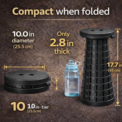 Telescoping Folding Camping Stool, Portable Adjustable Height Outdoor Chair, 1-Second Setup, Compact Lightweight for Camping, Fishing, Hiking (Black) - color: Black