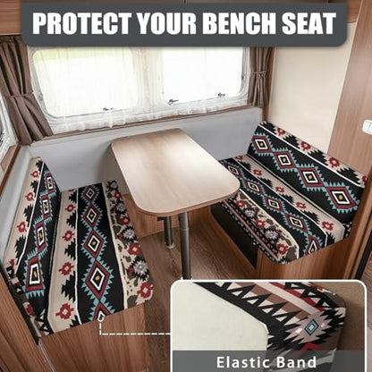 Navajo Print RV Dinette Cushions Covers Native American Tribal Geometric RV Couch Cushion Cover Booth Set 2 Cushion Couch Cover for RV Camper Sofa,Including 1 Bench Cover & 1 Backrest Cover - color: Navajo