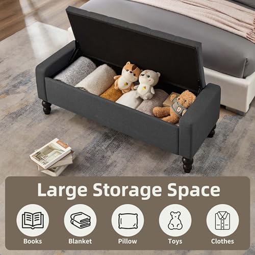 50" W Storage Ottoman Bench with Safety Hinge, Load up to 660 lb Ottoman with Storage, Upholstered Tufted Entryway Bench with Seating for Living Room, Bedroom, Entryway, Dark Gray - color: Dark Gray