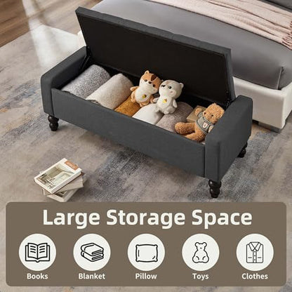 50" W Storage Ottoman Bench with Safety Hinge, Load up to 660 lb Ottoman with Storage, Upholstered Tufted Entryway Bench with Seating for Living Room, Bedroom, Entryway, Dark Gray - color: Dark Gray