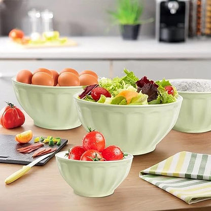 Mixing Bowls with Lids Set,Plastic Prep Bowl with Lid,Mixing Bowl Set for Kitchen Cooking, Baking,Storage Food,4 Big Nesting Bowls and 1 Egg Whisk,Stackable，Green - color: Green