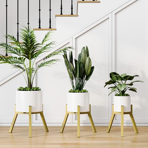 Adjustable Plant Stands Set of 2, Metal Small Plant Holder, Heavy Duty Stable Flower Holder Stand Rack for Various Pot Sizes Indoor Outdoor Corner Living Room Balcony Office Golden PS-007GY-2