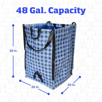DURASACK Heavy Duty Home and Yard Bags 48-Gallon Reusable Self-Standing Lawn and Leaf Bags Garbage Can with Reinforced Handles, Gingham Blue - color: Gingham Blue