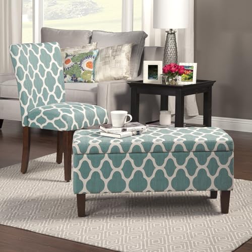 HomePop 36" Storage Ottoman Bench with Hinged Lid - Teal Geometric - color: Teal Geometric