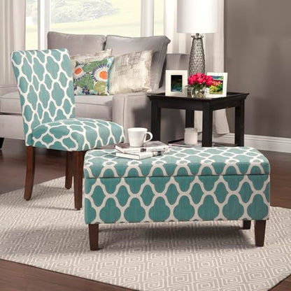 HomePop 36" Storage Ottoman Bench with Hinged Lid - Teal Geometric - color: Teal Geometric