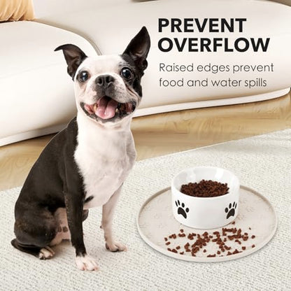 Silicone Pet Food Mat - Waterproof Dog Food Bowl Mat Cat Feeding Mat Thicker Pet Placemat Eating Mat with High Lip to Prevent Spills, Dog Cat Water Bowl Mat for Messy Drinkers to Protect Floors, Beige - color: Beige