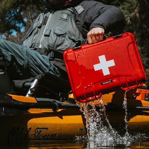 NANUK 903 - Small Waterproof First Aid Kit 78pcs – Pre-Stocked First Aid Emergency Kit with Bandages, Tick Removal Tool, and More – Dustproof, Impact-Resistant, Floats (7.4" x 4.9" x 3.1") – Red - size: 903 First Aid Kit – 90 Pcs