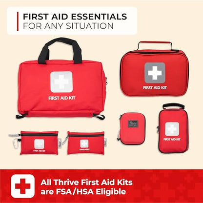 Thrive Mini First Aid Kit - Compact Travel Essentials Pack - Waterproof Camping Essentials Set - Portable Car First Aid Kit & Hiking Supplies Pouch - 66-Piece Set, Red Shell Case - style: 66 Piece - Shell