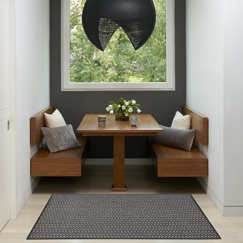 Nourison Home Horizon Indoor/Outdoor Black 3' x 5' Area Rug - Easy Clean, Non Shedding, Bed Room, Living Room, Dining Room, Kitchen (3' x 5') - color: Black, size: 3' x 5' (Rectangular)