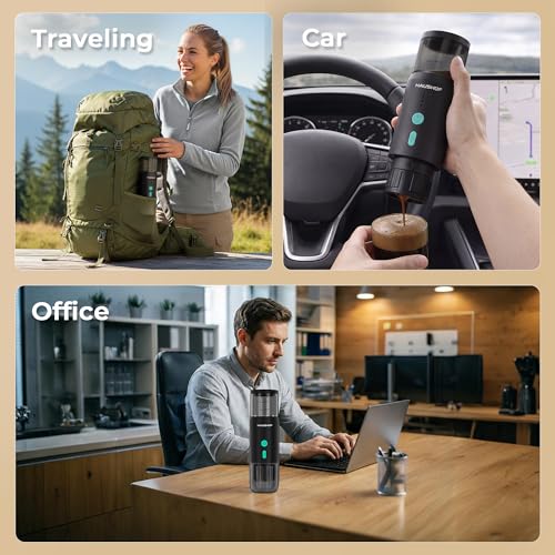 HAUSHOF Portable Electric Espresso Machine, 20 Bar Fast Heat-Up Travel Coffee Maker, USB-C Rechargeable Compatible with Ground Coffee & NS Capsules, for Car, Camping, RV, Hiking & Office