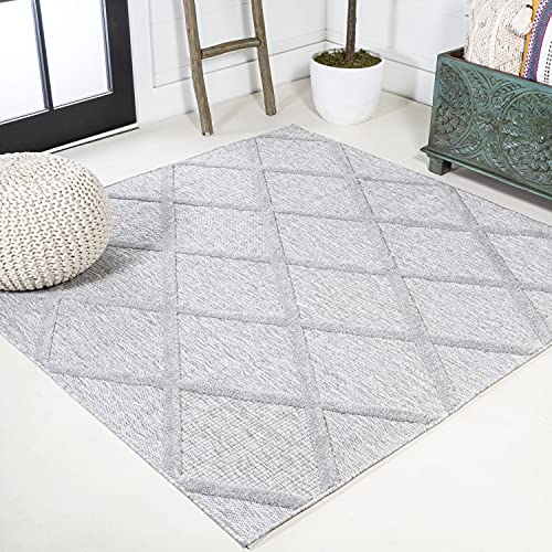 JONATHAN Y Diamond Trellis Indoor Outdoor Square Area Rug 5X5 Light Gray, Salines for Backyard, Patio, Porch, Easy-Cleaning, High Traffic, Pet-Friendly, Non-Shedding (IBZ101C-5SQ) - color: Light Gray, size: 5'3" x 5'3" (Square)