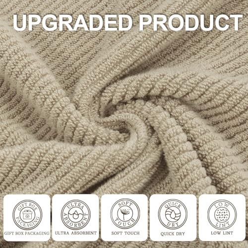 VOOVA & MOVAS Dark Beige Towels for Bathroom - 100% Cotton | Quick Dry | Soft | Thick, 3 Piece Towel Set, 1 Large Bath 30" x 56", 1 Hand 18" x 28",1 Wash Cloth 13" x 13", Bathroom Essentials,Dark Tan - color: Cape May Cobblestone - Dark Tan, size: 3 PC Ba