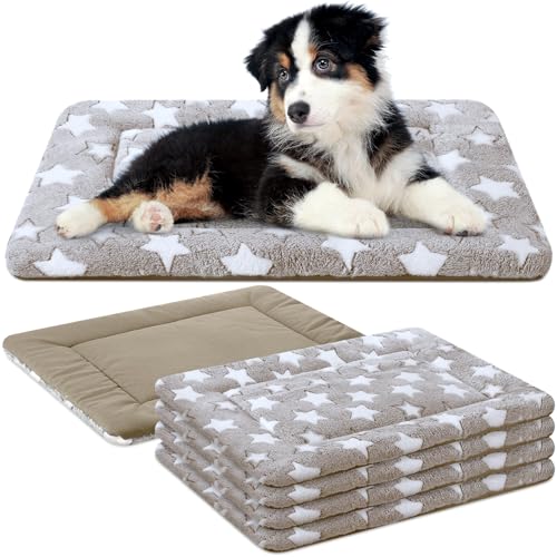 VitalCozy 4 Pcs Dog Crate Pads, Ultra Soft Warm Washable Anti-Slip Kennel Bed Mat for Pets, Reversible, Replaceable, Cage Liner for Small Medium Large Dogs and Cats(18 x 24 x 1.6 Inch,Star,Apricot) - color: Apricot, size: Rectangular 18 x 24 x 1.6 Inch