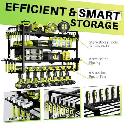 Hipidian Fathers Day Best Gifts for Daddy, Heavy Duty Power Tool Organizer Wall Mount- 400lb Capacity 4-Tier Storage Rack with 8 Drill Holders for Garage Tools, Birthday Gifts for Men Dad Husband - size: 7.48 x 31.5 x 15.75 inches