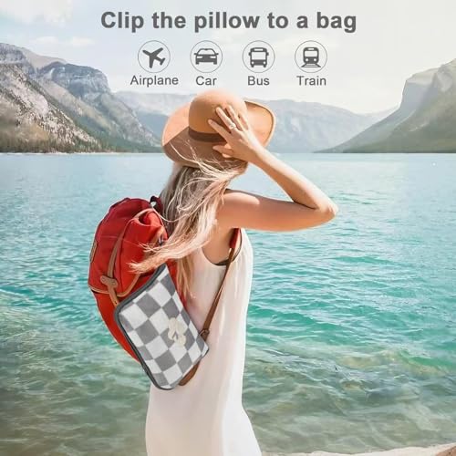 Travel Blanket and Pillow Compact, Premium Soft 2 in 1 Airplane Blanket with Soft Bag Pillowcase，Hand Luggage Sleeve and Backpack Clip (Grey Checkered) - color: Checkered Grey