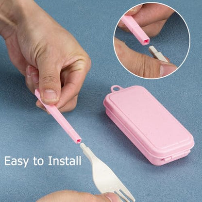 Ouliget Collapsible Reusable Utensils Set with Portable Case,Wheat Straw Utensils Include Spoon Knife Forks Chopsticks,Portable Cutlery for Travel Picnic Camping,2 Pieces