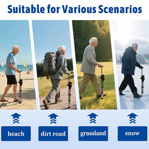 FATTCHIAR Cane with Seat, Cane Chair Capacity 330lbs, Adjustable Height Folding Lightweight Walking Stick with Seats, Portable Stool for Adults Seniors Hiking Camping