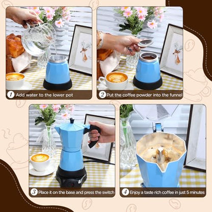 Coffee Pot 6 Cup Electric Espresso Coffee Maker Italian Moka Maker 300ml Portable Aluminum Espresso Machine Cafetera Moka Pot with Detachable Base, Gift for Home Travel(Blue) - color: Blue