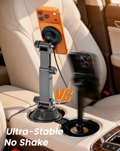 OHLPRO for MagSafe Cup Holder Car Mount Charger for iPhone 17, 15W Fast Charging Magnetic Cupholder Phone Mount, Compatible with iPhone 16 15 14 13 12 Series, for Kids Road Trip Essentials - color: Gray Black