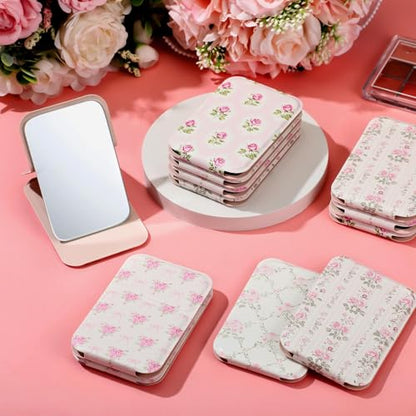 Geelin 12 Pcs Compact Mirror Bulk Mini Pocket Mirrors for Women Travel Folding Mirror Portable Hand Mirrors for Graduation Party Gift Camping Office Home(Pink Rose) - style: Pink Rose