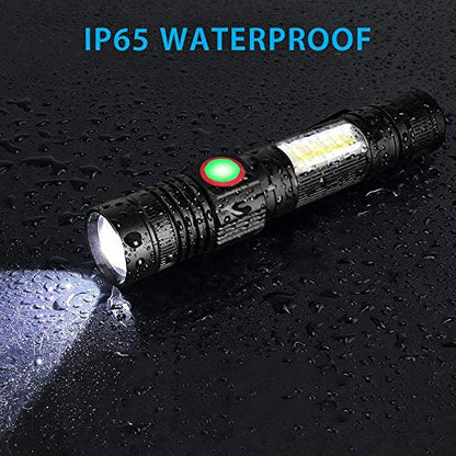 Hoxida Flashlight USB Rechargeable, Magnetic LED Flashlight, Super Bright LED Tactical Flashlight with Cob Sidelight, Waterproof, Zoomable Best Small LED Flashlight for Camping, Emergency Flashlights - color: 2pack Magnetic flashlight