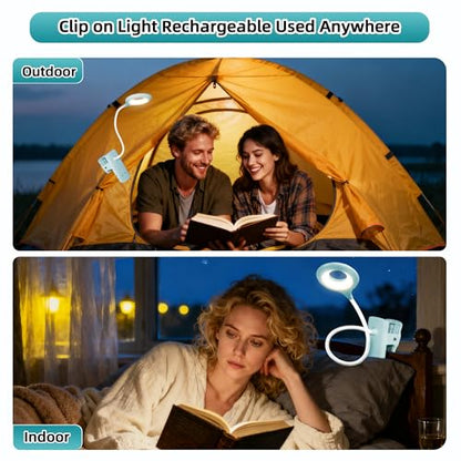 Akynite Desk Lamp LED Clip on Light, 5 Modes 5 Brightness Dimmable Clamp Light, Rechargeable Battery Flexible Clip on Reading Lamp for Bed Headboard Bunk Bed at Night for Kids (Blue) - color: Blue